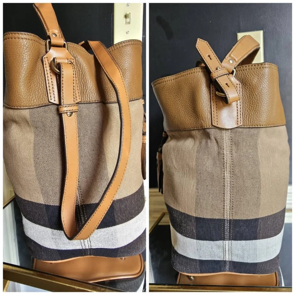 Authentic Burberry Ashby Bucket Bag Brown